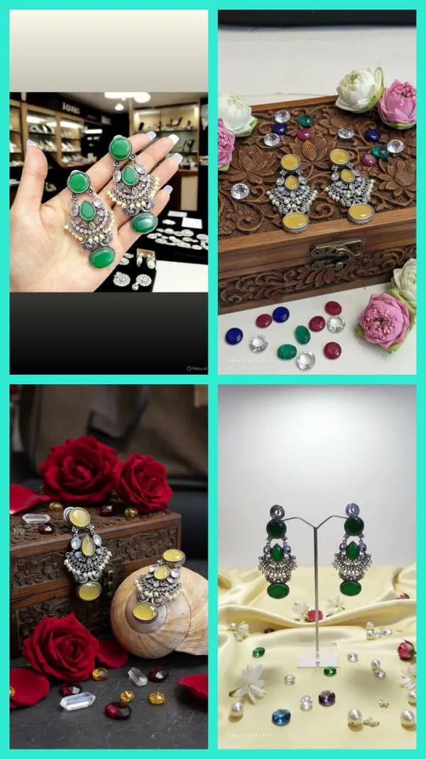 Yellow_German_Silver_Emerald_Rajwada_Jhumka_Set_For_Women