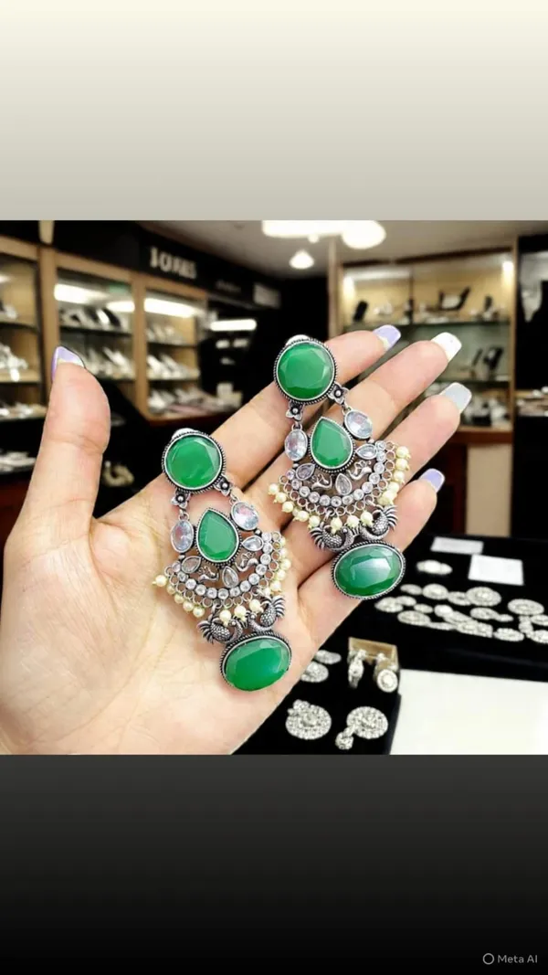 Yellow_German_Silver_Emerald_Rajwada_Jhumka_Set_For_Women