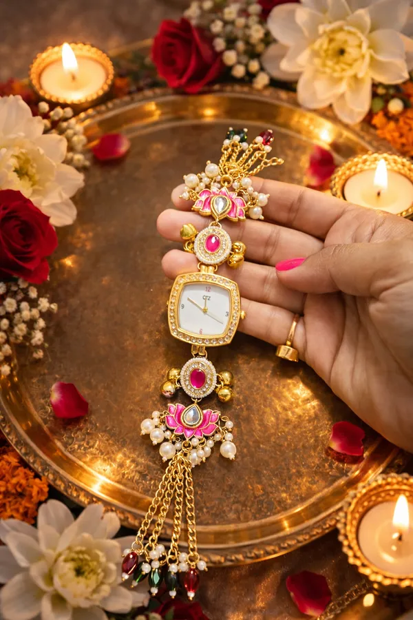 Gold_&_Pink_Brass_Pink_Lotus_Kundan_Watch_For_Women