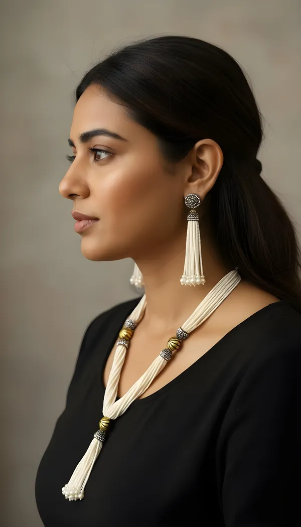 White_&_Gold_Mother_Of_Pearl_Pearl_Haar_Set_For_Women
