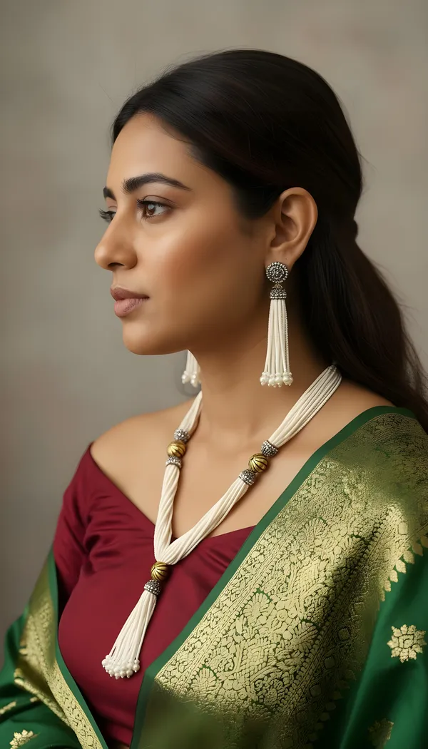 White_&_Gold_Mother_Of_Pearl_Pearl_Haar_Set_For_Women