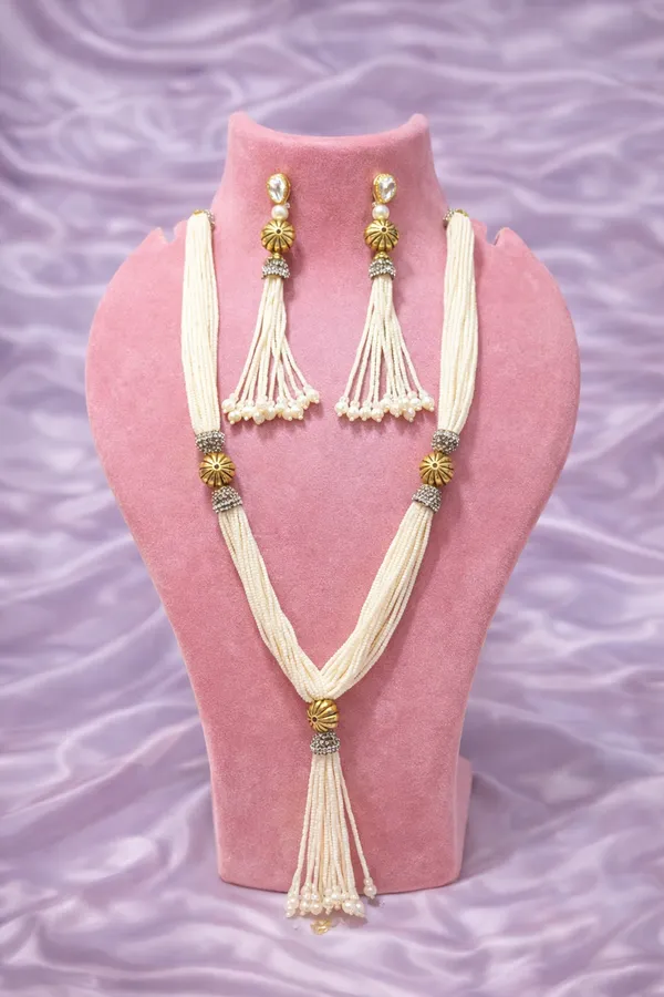White_&_Gold_Mother_Of_Pearl_Pearl_Haar_Set_For_Women