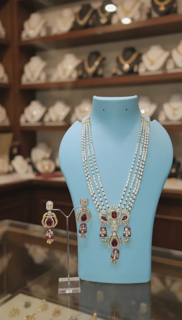 Multicolor_Moissanite_Stones_Pearl_Haar_&_Earrings_Set_For_Women