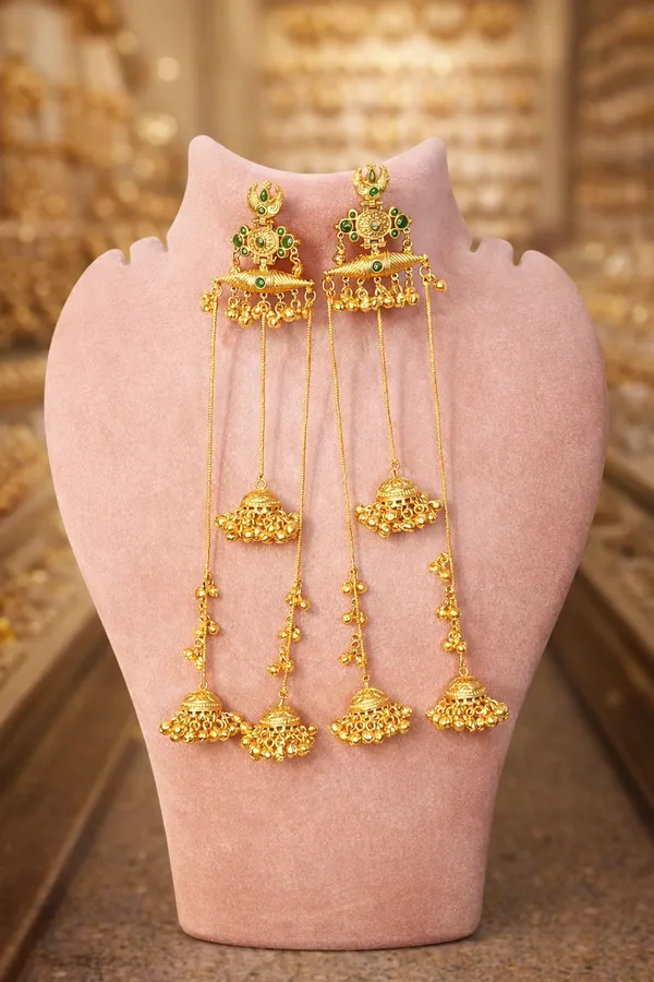 Gold_&_Mint_Green_Brass_Moissanite_Kashmiri_Earrings_For_Women