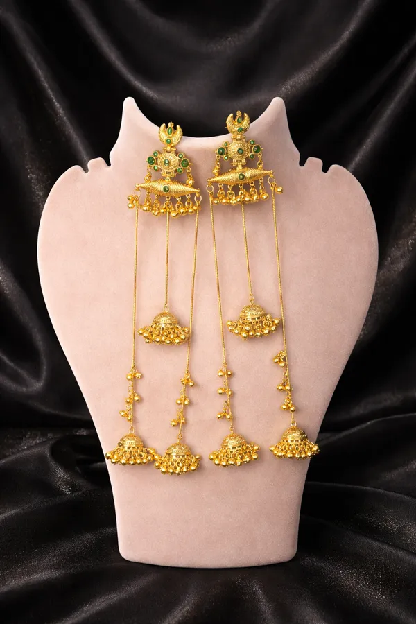 Gold_&_Mint_Green_Brass_Moissanite_Kashmiri_Earrings_For_Women