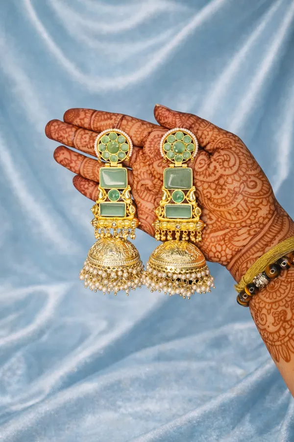 Green_&_Gold_Brass_Moissanite_Kashmiri_Earrings_For_Women
