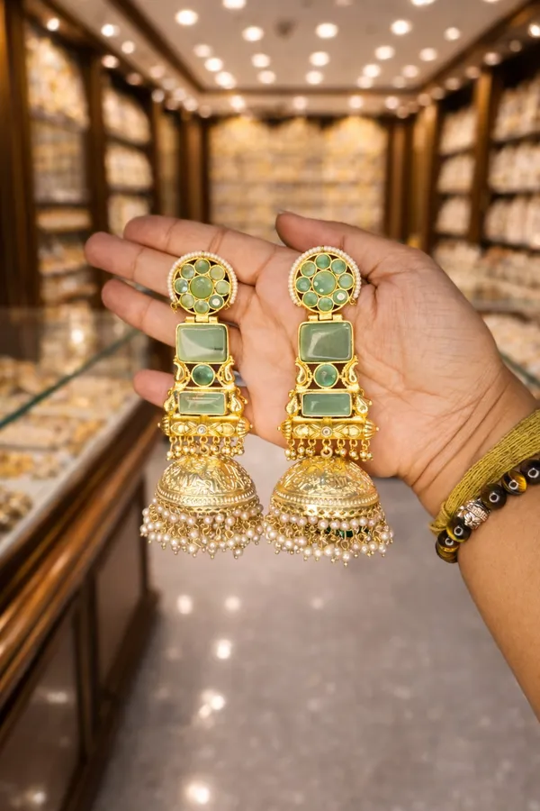Green_&_Gold_Brass_Moissanite_Kashmiri_Earrings_For_Women