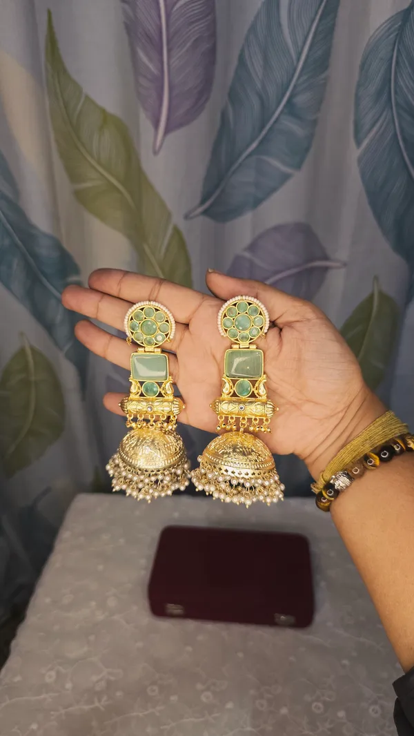 Green_&_Gold_Brass_Moissanite_Kashmiri_Earrings_For_Women