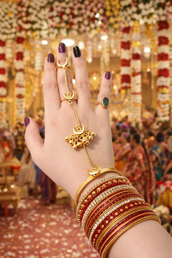 Gold_Brass_Handcuff_&_Ring_Set_For_Women