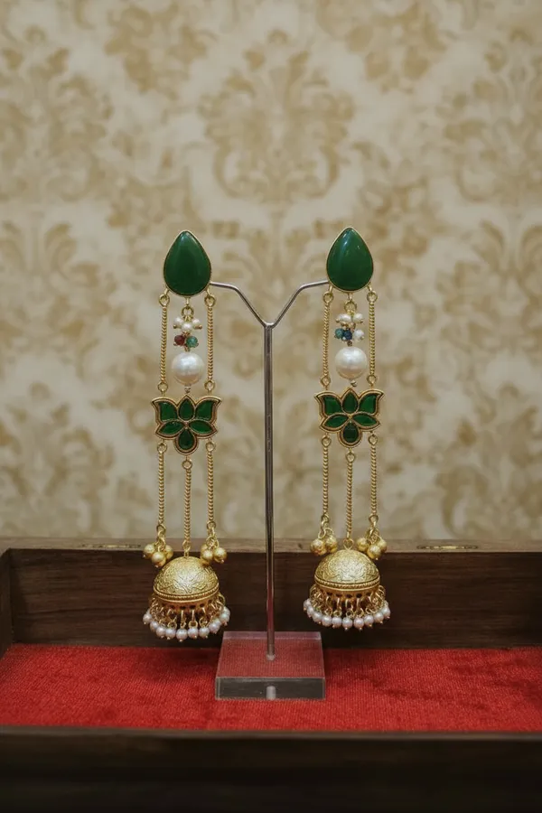 Gold_&_Green_Brass_Kashmiri_Jhumki_For_Women