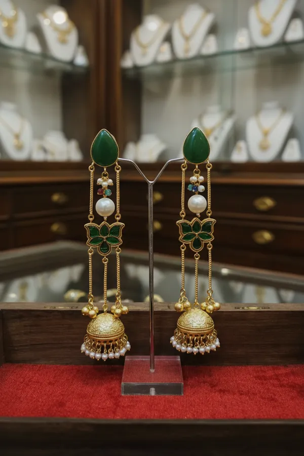 Gold_&_Green_Brass_Kashmiri_Jhumki_For_Women