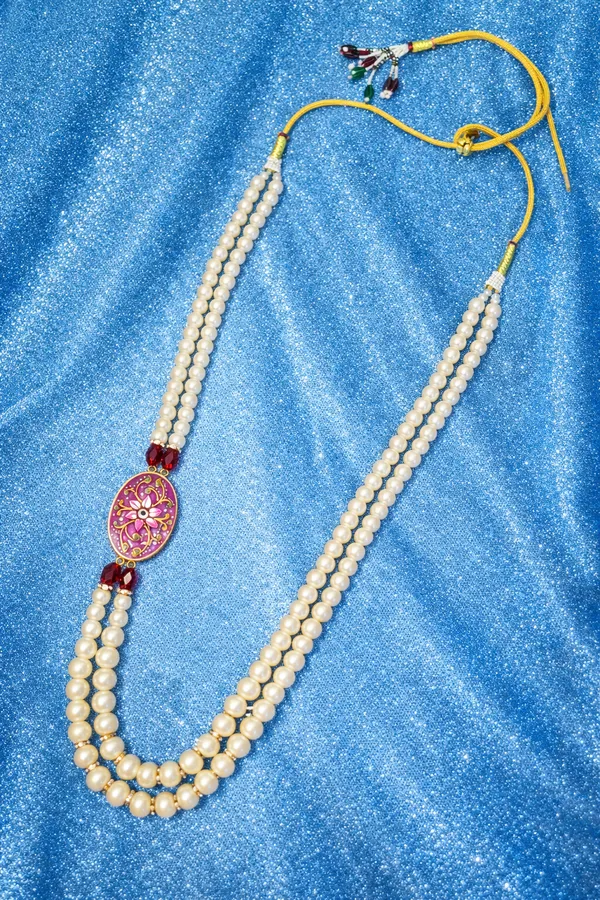 White_&_Maroon_Brass_Mother_of_Pearl_Necklace_For_Women