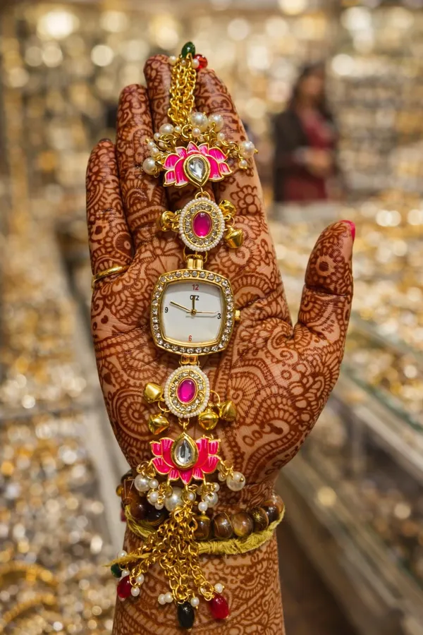 Gold_&_Pink_Brass_Pink_Lotus_Kundan_Watch_For_Women