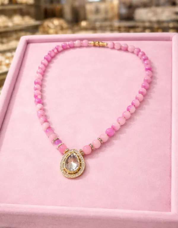 Pink_Brass_Pearl_Choker_Necklace_For_Women