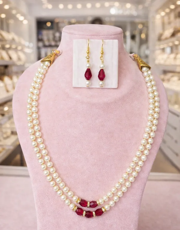 Maroon_&_White_Brass_Pearl_Mala_&_Earrings_Set_For_Women