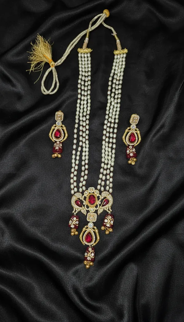 Multicolor_Moissanite_Stones_Pearl_Haar_&_Earrings_Set_For_Women