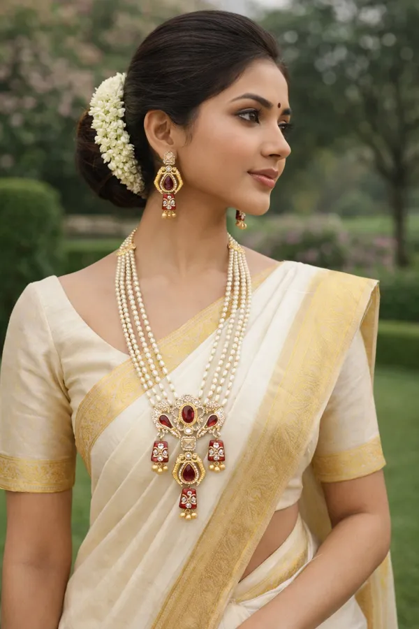 Multicolor_Moissanite_Stones_Pearl_Haar_&_Earrings_Set_For_Women