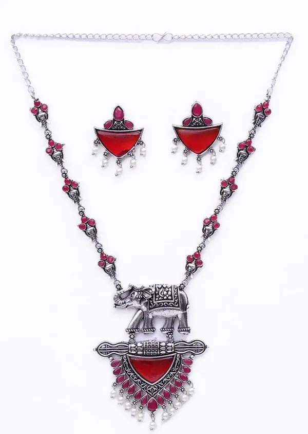 Silver_&_Maroon_Brass_Studded_&_Beaded_Jewellery_Set_For_Women