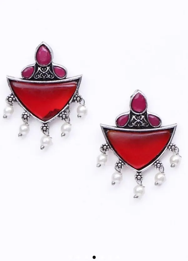 Silver_&_Maroon_Brass_Studded_&_Beaded_Jewellery_Set_For_Women
