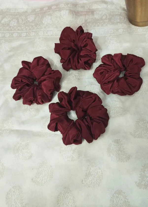 Wine__Brass_Silk_Scrunchie_For_Women
