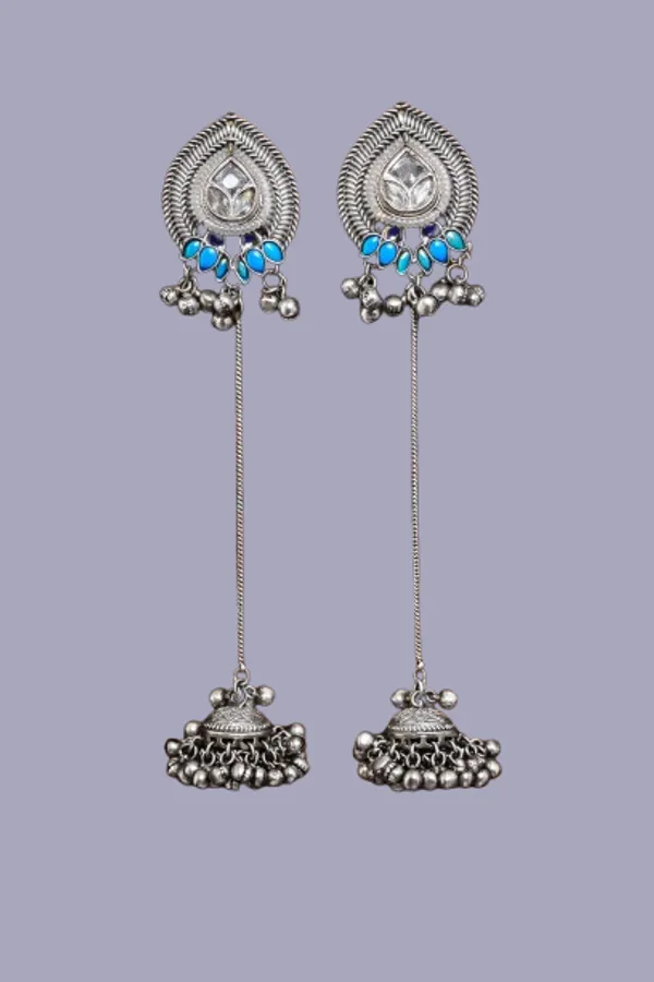 Silver_&_Blue_Brass_Jhumka_Earrings_For_Women