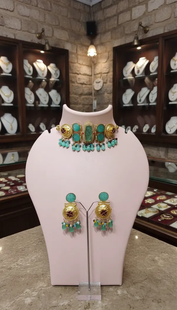 Gold_&_Green_Brass_Kundan_Choker_Set_For_Women