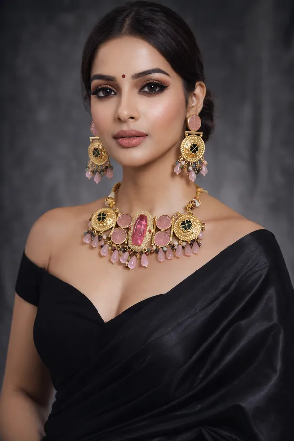 Multicolor_Brass_Kundan_Choker_Set_For_Women