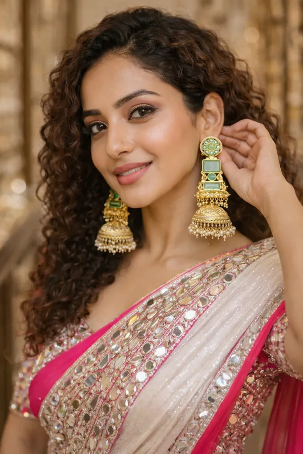 Green_&_Gold_Brass_Moissanite_Kashmiri_Earrings_For_Women
