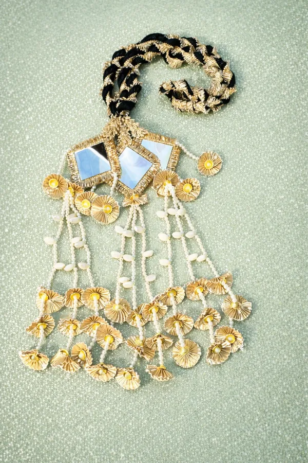 Gold_&_White_Golden,_Black,_Tassels,_Shells,_Pearl,_Mirror_Patiala_Shahi_Paranda_For_Women,_Girls