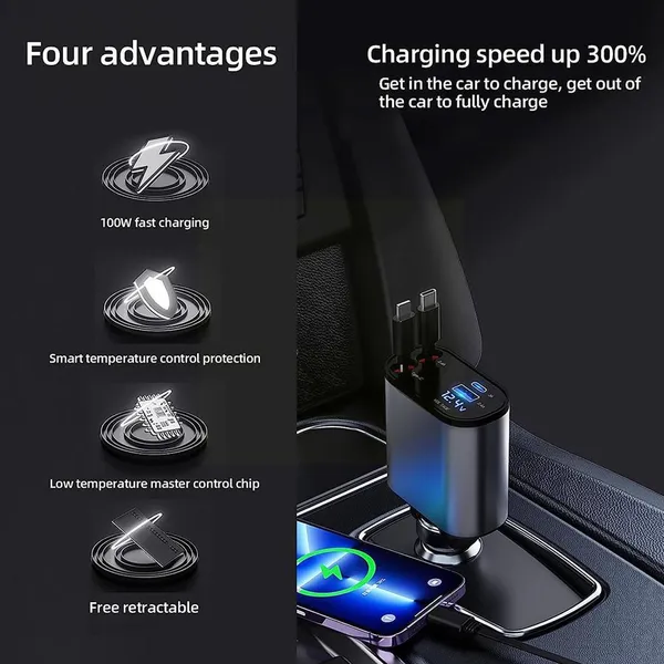 Black_4_In_1_Fast_Charging_Car_Charger_Dual_Usb_Type_C_Ports_With_Built_In_Retractable_Cables_And_digital_Voltage_Display