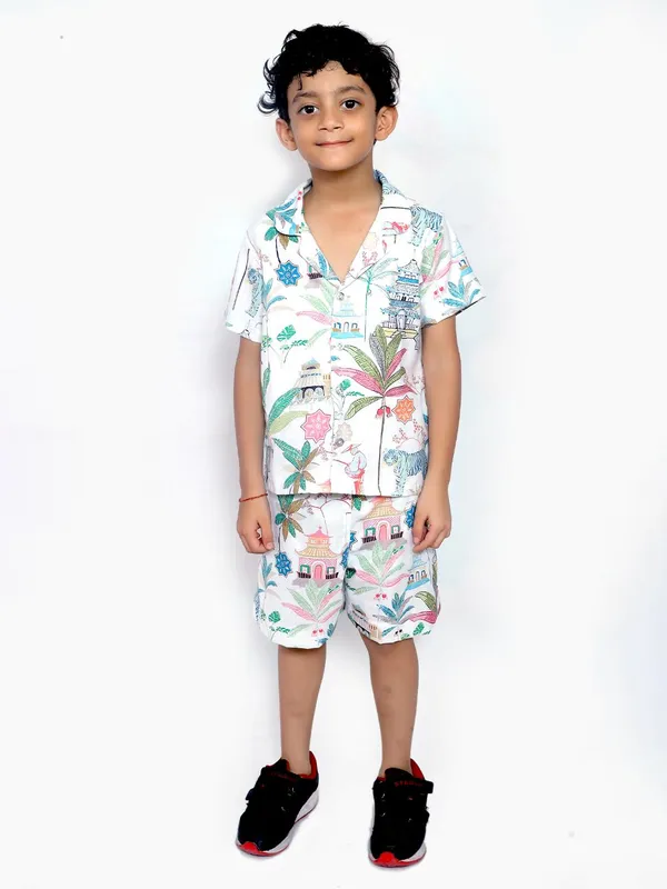 White_And_Pink_Cotton_Premium_&_Elegant_Shirt_With_Short_For_Boys