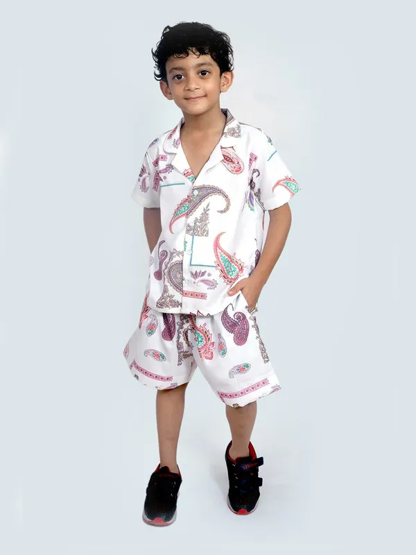 White_And_Brown_Cotton_Premium_&_Elegant_Shirt_With_Short_For_Boys
