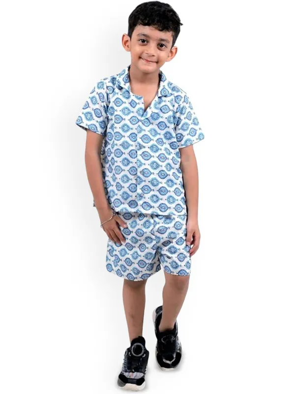 White_And_Blue_Cotton_Premium_&_Elegant_Shirt_With_Short_For_Boys