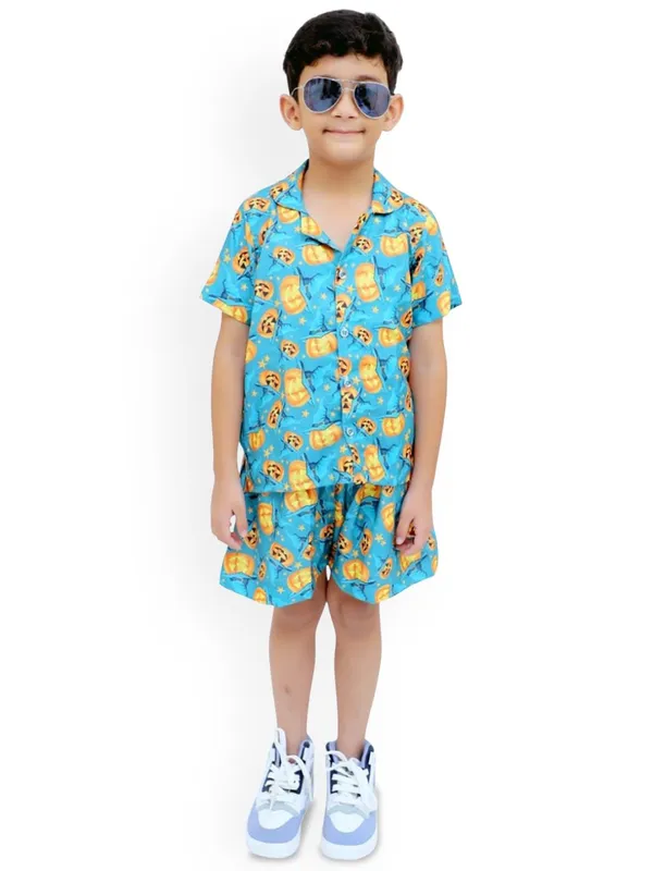Blue_And_Yellow_Cotton_Premium_&_Elegant_Shirt_With_Short_For_Boys