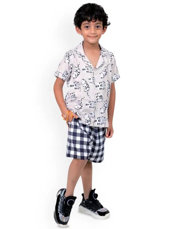 White_And_Black_Cotton_Premium_&_Elegant_Shirt_With_Short_For_Boys