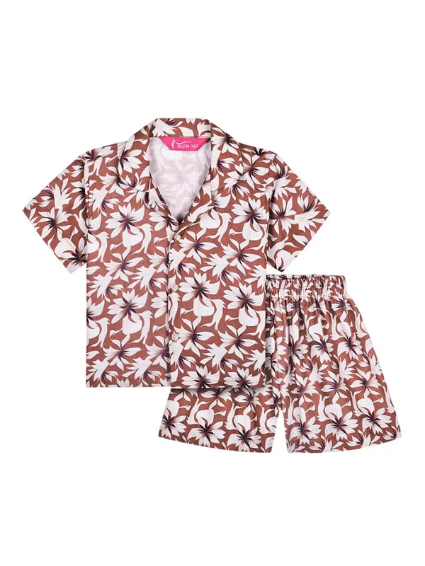 White_And_Brown_Cotton_Premium_&_Elegant_Shirt_With_Short_For_Boys