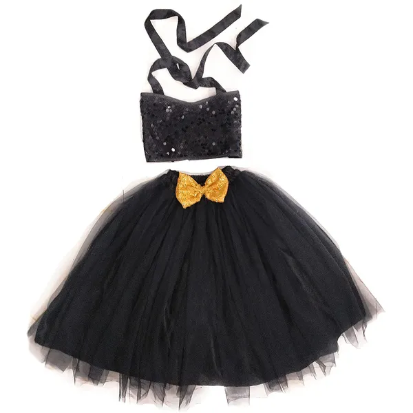Black_Cotton_Premium_&_Elegant_Top_&_Skirt_With_Bow_For_Girls