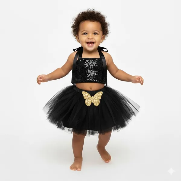 Black_Cotton_Premium_&_Elegant_Top_&_Skirt_With_Bow_For_Girls
