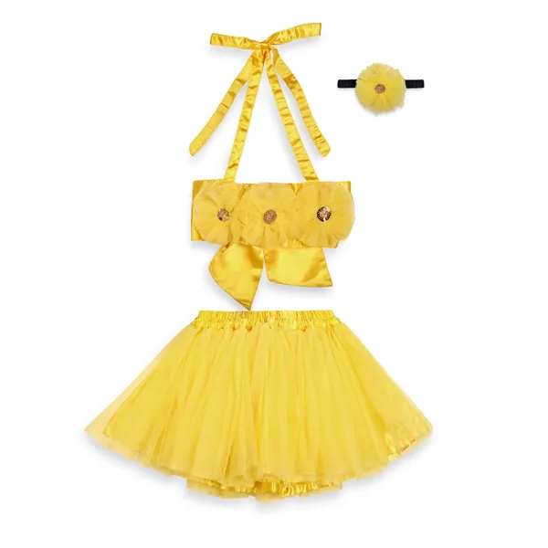 Yellow_Cotton_Premium_&_Elegant_Top_&_Skirt_With_Bow_For_Girls