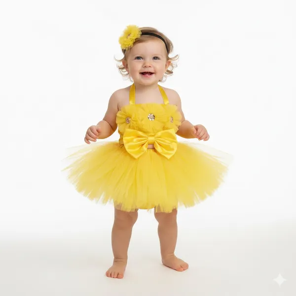 Yellow_Cotton_Premium_&_Elegant_Top_&_Skirt_With_Bow_For_Girls