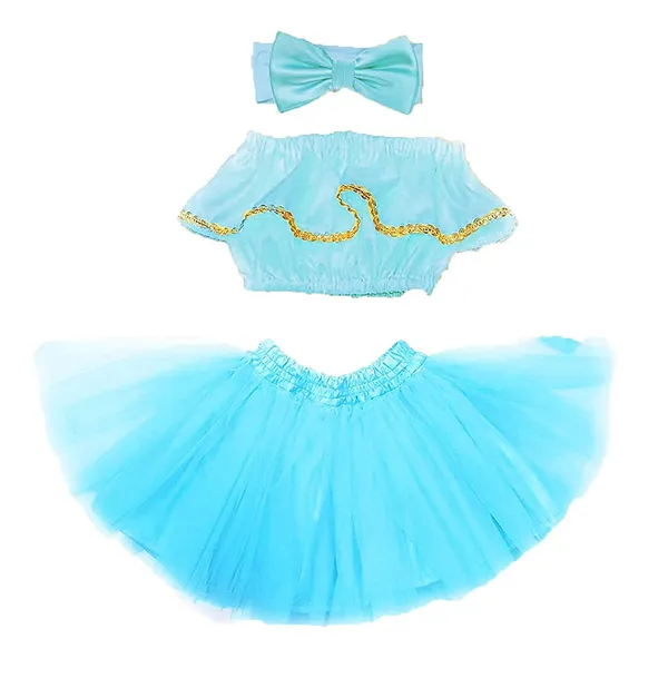 Sky_Blue_Cotton_Premium_&_Elegant_Top_&_Skirt_With_Bow_For_Girls