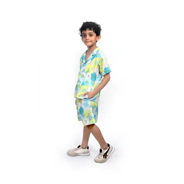 White_And_Green_Cotton_Premium_&_Elegant_Shirt_With_Short_For_Boys