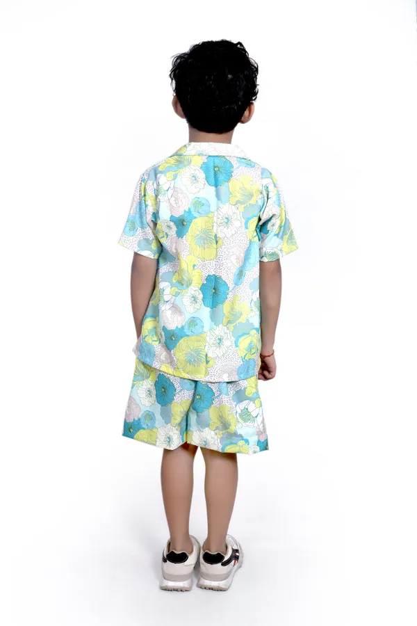 White_And_Green_Cotton_Premium_&_Elegant_Shirt_With_Short_For_Boys