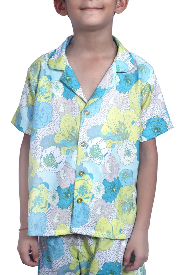 White_And_Green_Cotton_Premium_&_Elegant_Shirt_With_Short_For_Boys