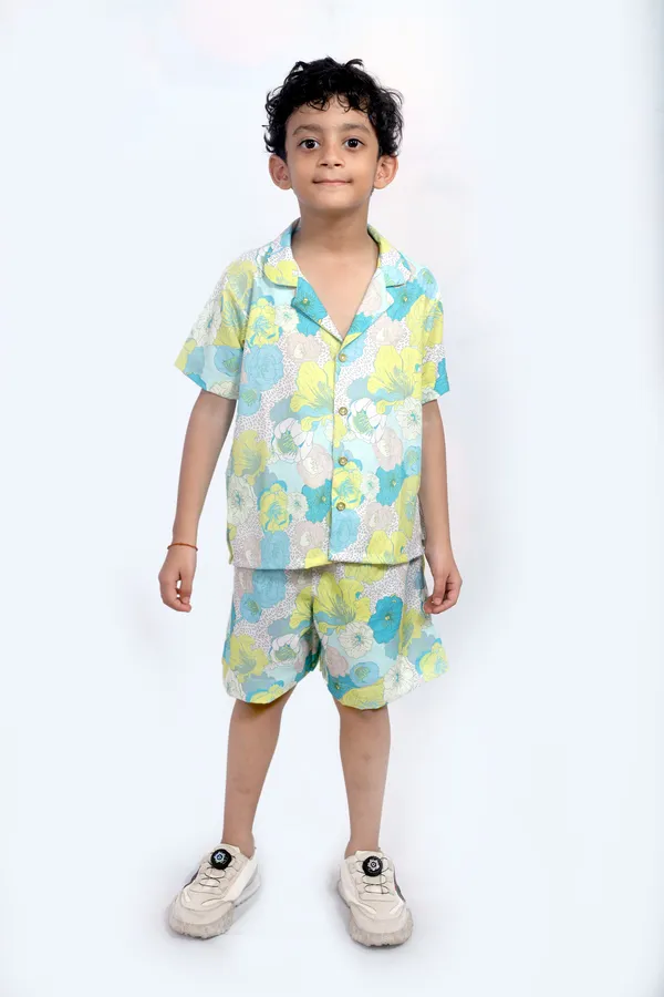 White_And_Green_Cotton_Premium_&_Elegant_Shirt_With_Short_For_Boys