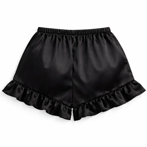 BLACK_Satin_Strapless_Tube_Top_&_Ruffle_Shorts_Co-Ord_Set