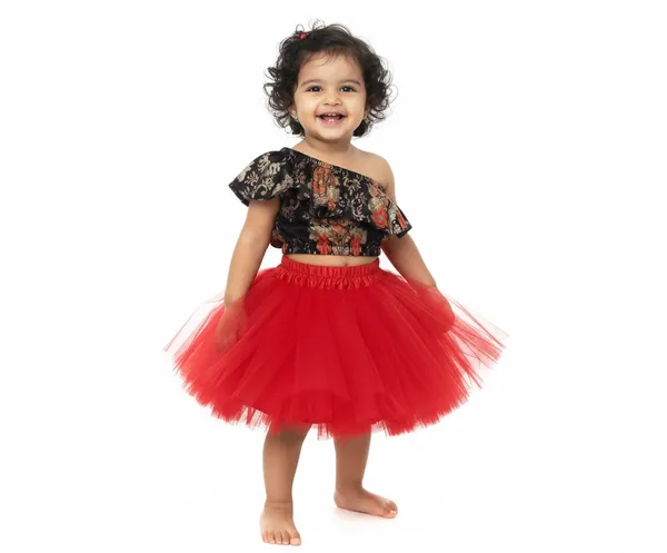 Baby_Girl_One-Shoulder_Floral_Top_with_Red_Tutu_Skirt_|_Party_Wear_Dress_Set