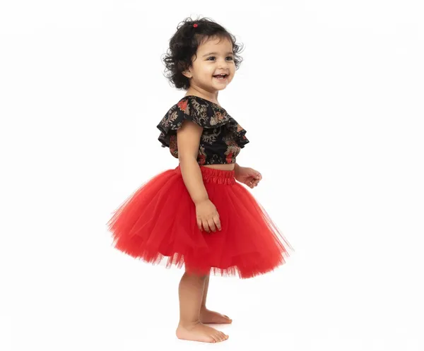 Baby_Girl_One-Shoulder_Floral_Top_with_Red_Tutu_Skirt_|_Party_Wear_Dress_Set