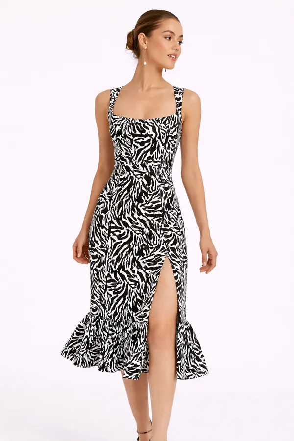 Black_&_White_Zebra_Print_Tie_Strap_Ruffle_Hem_Midi_Dress