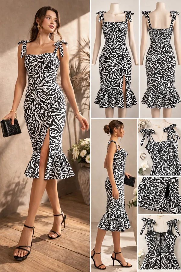 Black_&_White_Zebra_Print_Tie_Strap_Ruffle_Hem_Midi_Dress